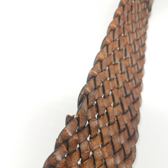 Linea Pelle Tan Brown Veg Leather Braided Woven Belt - Picture 8 of 8